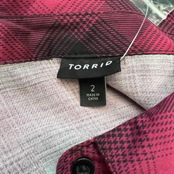 Torrid Purple Black Plaid Rayon Long Sleeve Button Dress Size 2(2X) cottagecore - Picture 3 of 16